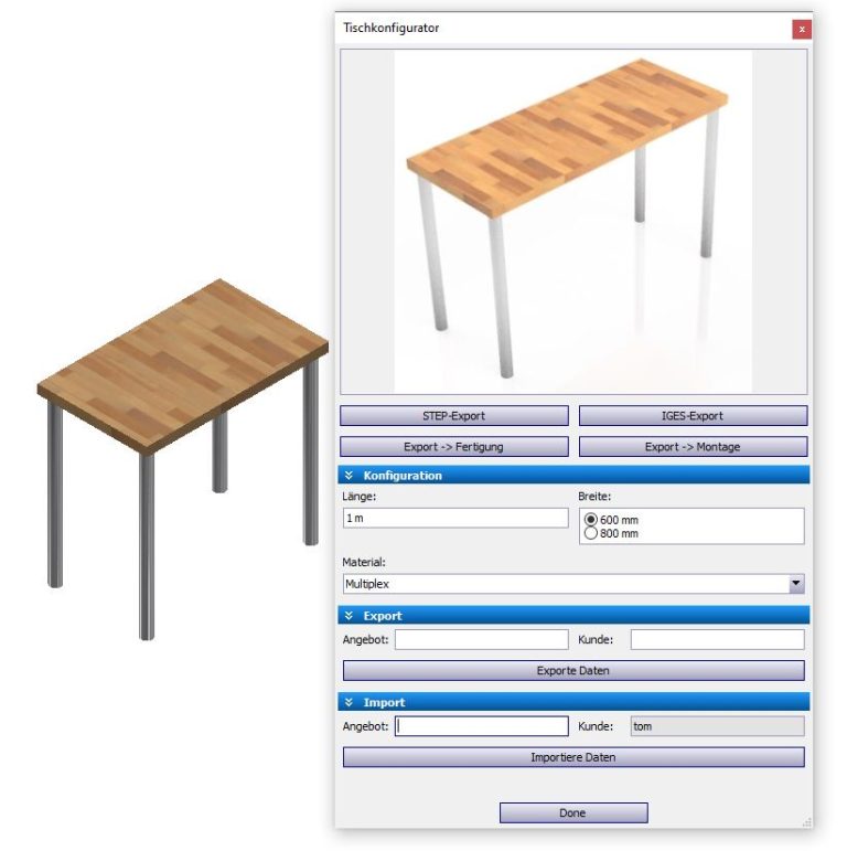 Beispiel eines Konfigurators in Autodesk Inventor