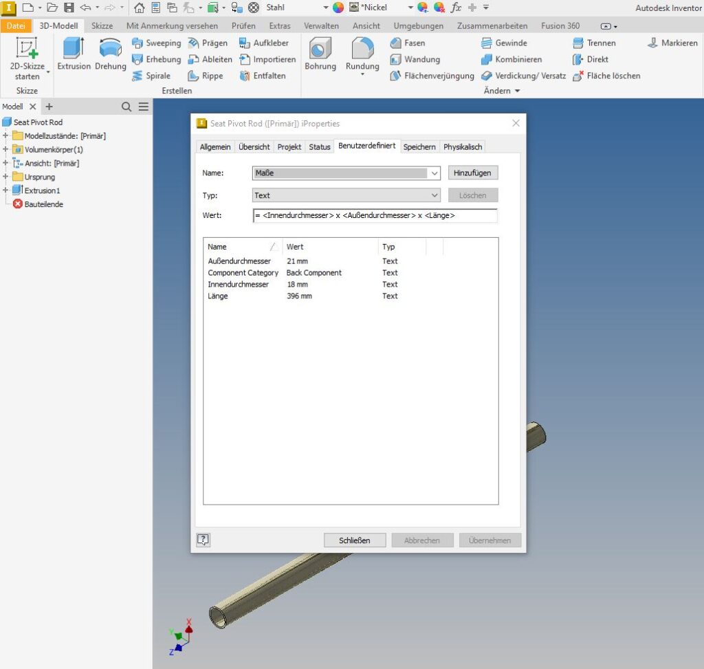 Parameter in einem iPropertie anzeigen - Inventor-Quick-Hack Nr.9